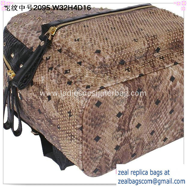 High Quality Replica MCM Armour Medium Backpack Snake Leather MC2095 Brown - Click Image to Close